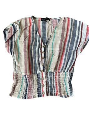 Derek Heart Multicolored Striped Short Sleeve Button Down Top Women's Size Small